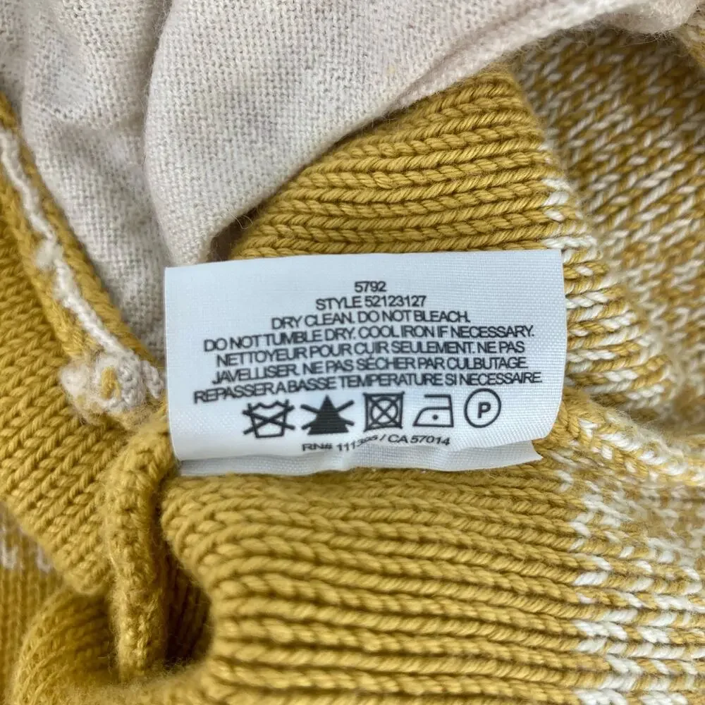 Tory Burch Women’s XS Gold Yellow Striped Cotton Pullover Sweater Pockets Button